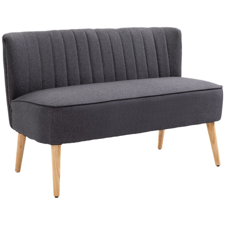 Modern Double Seat Sofa Loveseat Couch Padded Linen Wood Legs, Dark Grey