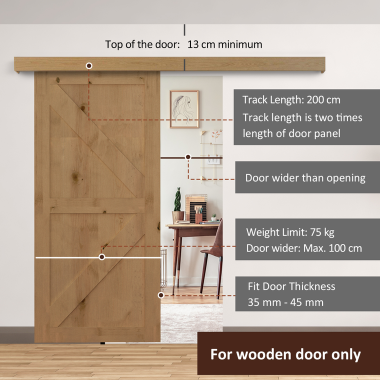 HOMCOM Sliding Barn Door Closet Hardware Track Kit for Slingle Door 6.5FT/2000mm
