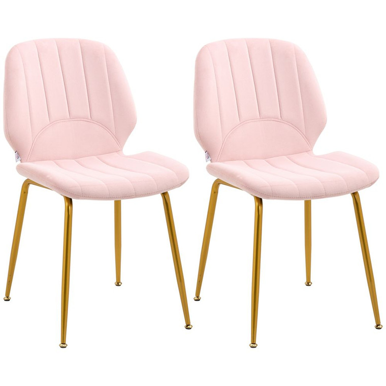 HOMCOM Modern Dining Chairs Set of 2 with Padded Seat and Steel Legs, Pink
