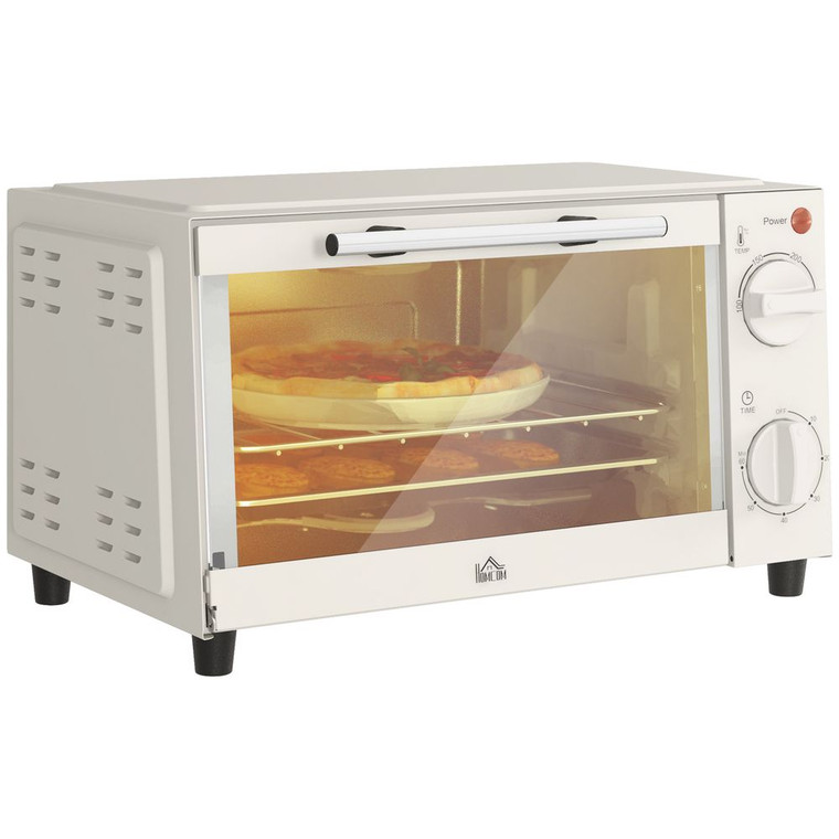 HOMCOM Mini Oven 9L Countertop Electric Grill with Temp Timer Control 750W - Cream