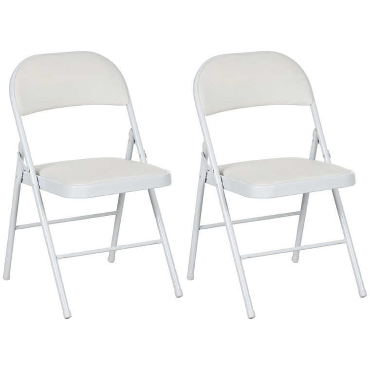 HOMCOM 2 Pack Padded Folding Chairs with Cushioned Seat and Metal Frame White