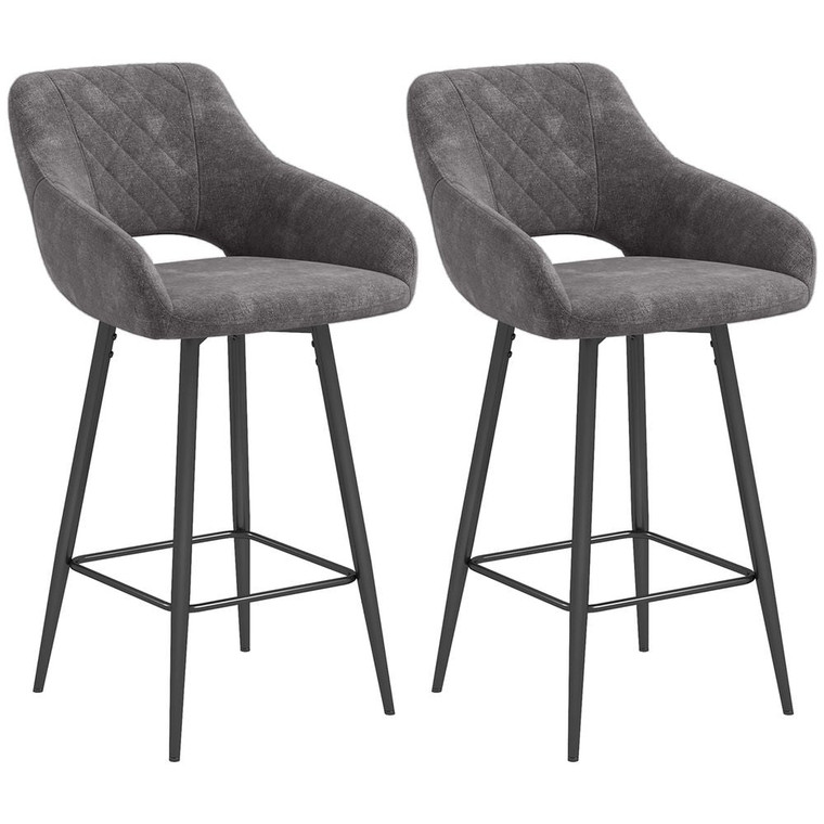 HOMCOM Bar Stools Set of 2, Velvet-Touch Fabric Counter Height Bar Chairs Grey - Default Title