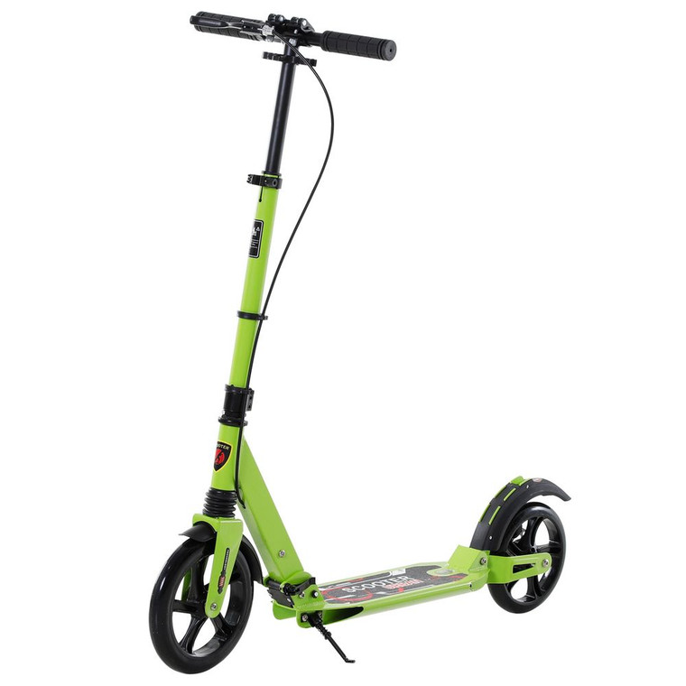HOMCOM Teens Adult Kick Scooter Fold Adjust 14+ w/ Dual Brake System - Green