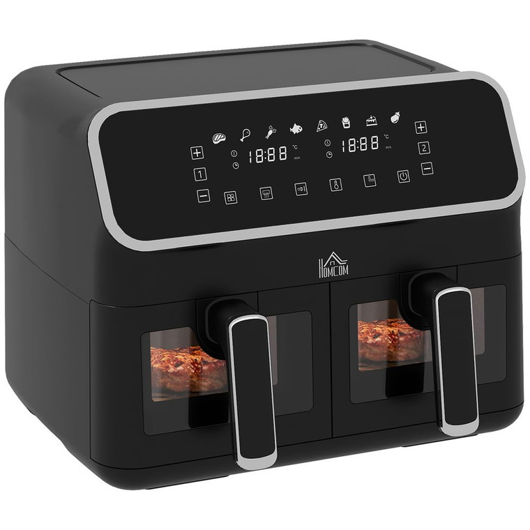 HOMCOM Dual Zone Air Fryer 8L Double Air Fryer with SYNCFinish 2700W Silver - Silver