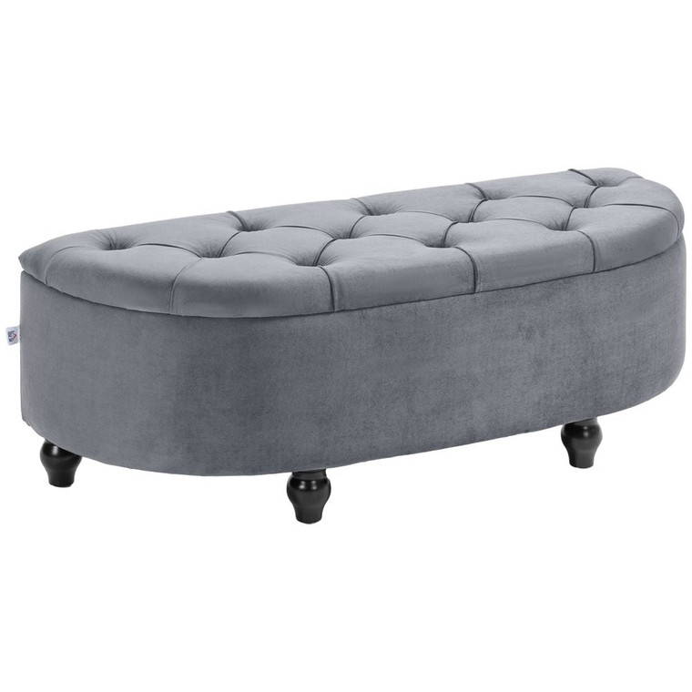 HOMCOM Semi-Circle Storage Ottoman Bench Tufted Upholstered Accent Footrest - Dark Grey