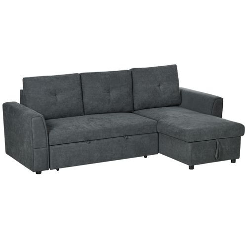 HOMCOM 3 Seater Sofa Bed, Convertible Pull Out Sofa with Storage, Dark Grey