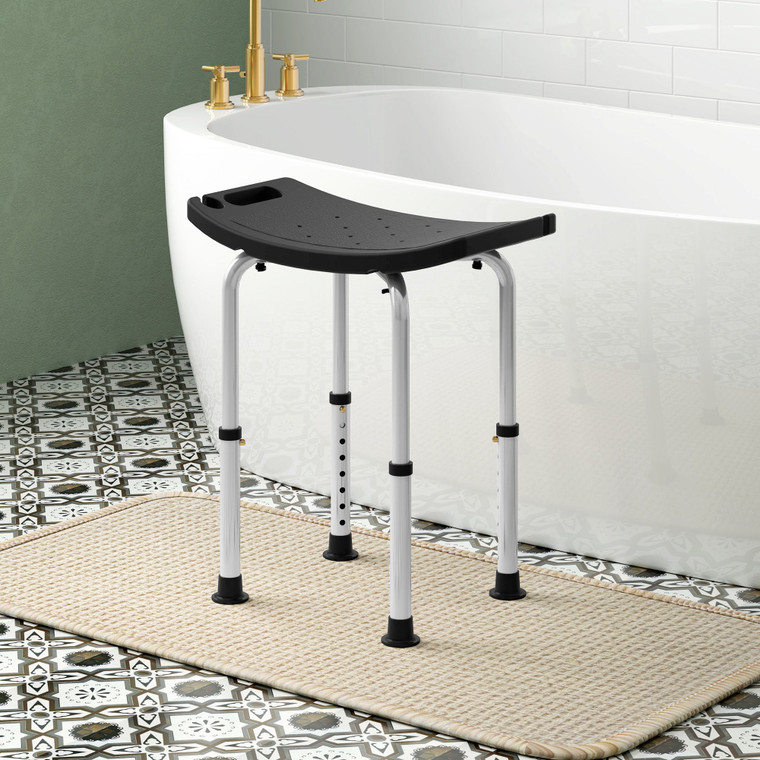 HOMCOM Aluminium Shower Stool w/ Adjustable Height Non-Slip Bath Stool Black