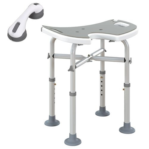HOMCOM Aluminium Shower Stool for Elderly Disabled Non-Slip Bath Stool - Light Blue