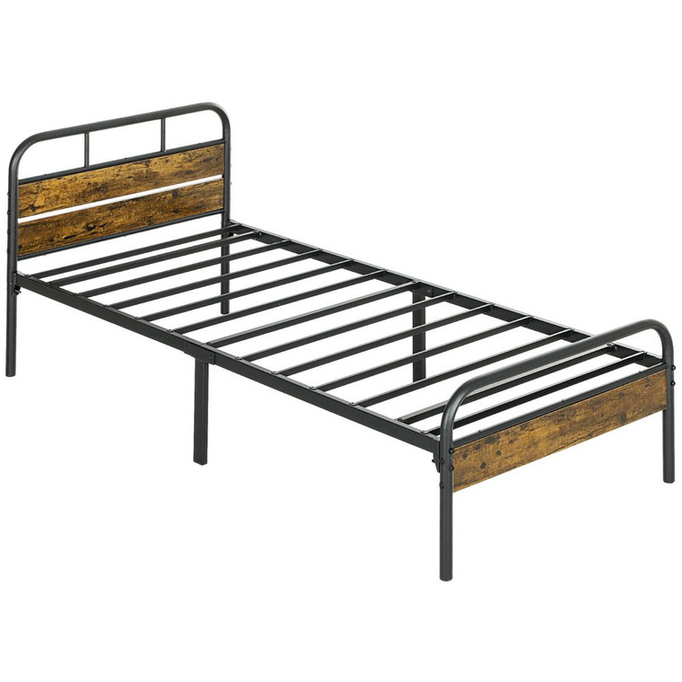 HOMCOM Single Bed Frame with Headboard, No Box Spring Needed - 197L x 91.8W x 82.5Hcm