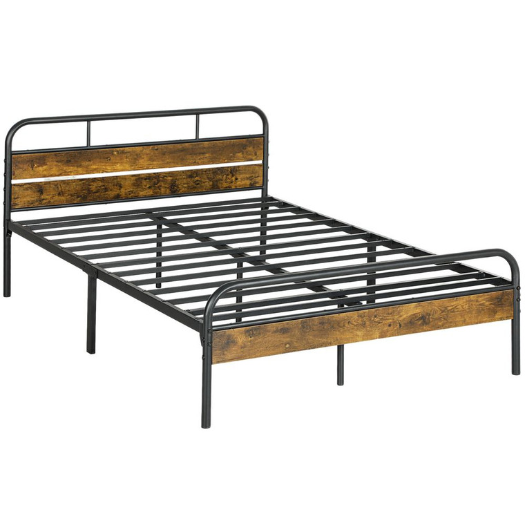 HOMCOM Single Bed Frame with Headboard, No Box Spring Needed - 196.9L x 136.8W x 82.5Hcm