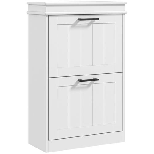HOMCOM Slim Shoe Storage Cabinet with 2 Flip Drawers for Entryway - White