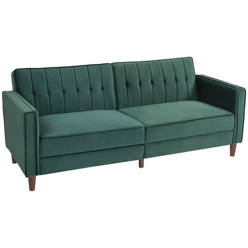 HOMCOM Convertible Sofa Futon Velvet-Touch Tufted Couch Sofa Bed - Green