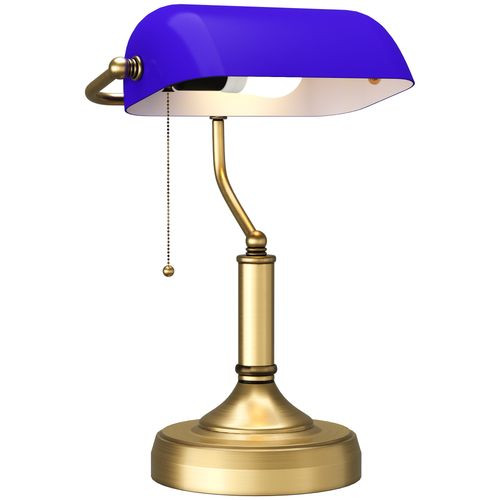 HOMCOM Banker's Table Lamp w/ Antique Bronze Tone Base - Blue