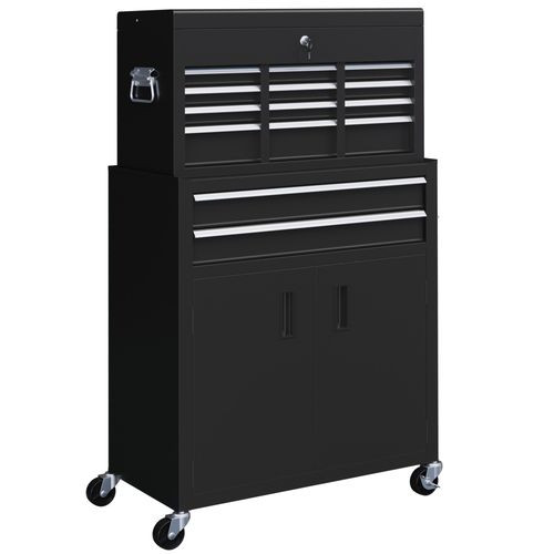 HOMCOM Top Chest and Roller Cabinet Combo Metal Tool Cabinet on Wheels - Blue