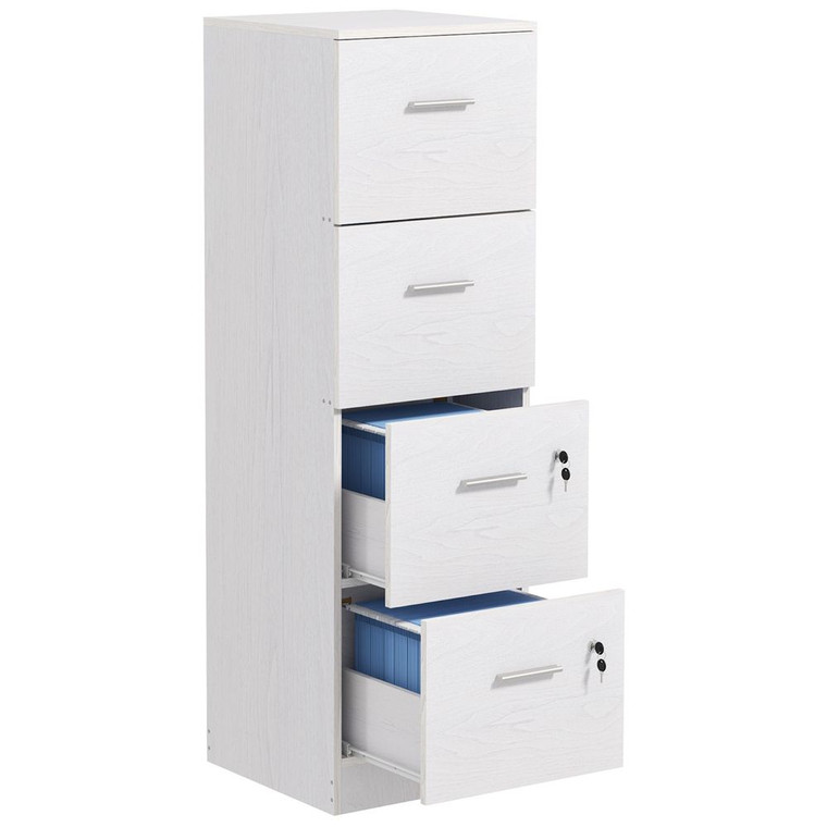 HOMCOM 4 Drawer File Cabinet Locking Filing Cabinet, Black Wood Effect - White