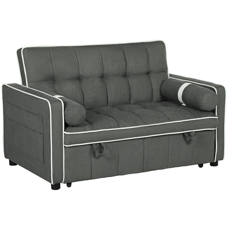 HOMCOM 2 Seater Pull Out Sofa Bed with Adjustable Backrest - Charcoal grey