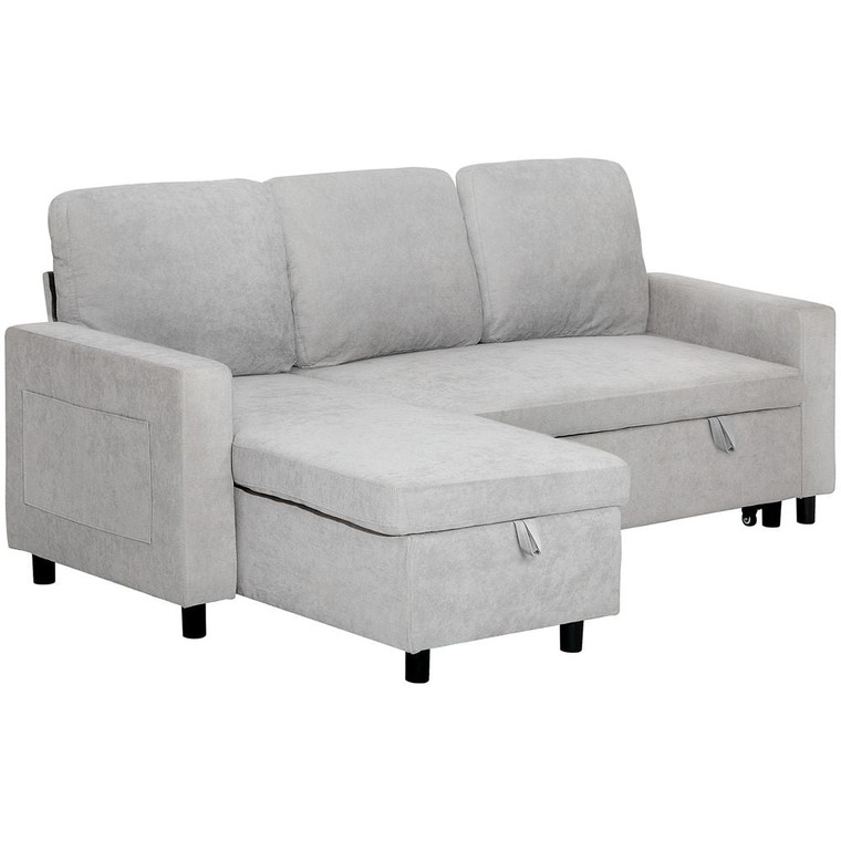 HOMCOM Pull Out Sofa Bed L Shape Corner Sofa w/ Reversible Chaise - Light Grey