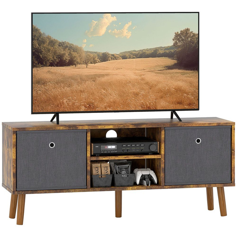 HOMCOM Modern TV Cabinet Stand w/ Shelves & Drawers, Bedroom - Rustic Brown