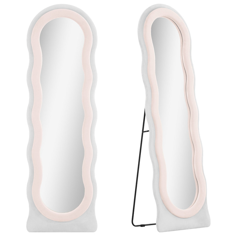 HOMCOM Full Length Mirror, Standing, Leaning or Wall Mirror - White and Pink