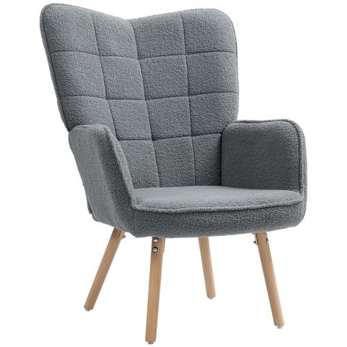 HOMCOM Upholstered Tufted Wingback Armchair with Seat Padding, Dark Grey