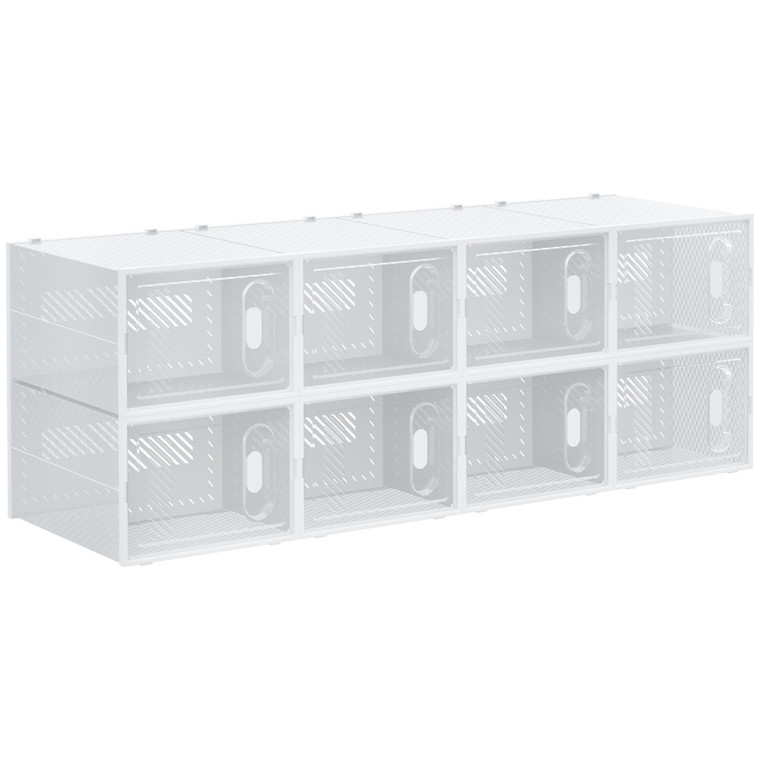 HOMCOM 8PCS Stackable Clear Plastic Shoe Storage Box for UK/EU Size 8.5/43 - 28W x 36D x 21Hcm