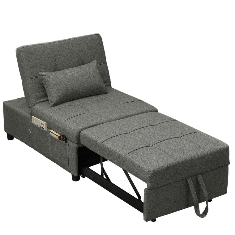 HOMCOM 4-in-1 Pull Out Sleeper Chair Bed with Pockets - Charcoal grey