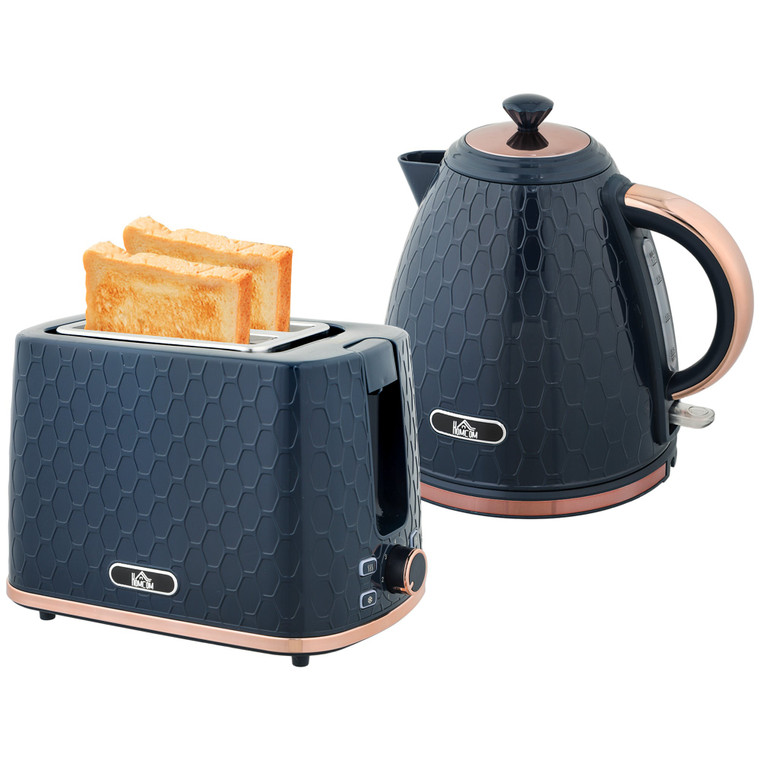 HOMCOM Kettle and Toaster Set 1.7L Fast Boil Kettle & 2 Slice Toaster Set - Blue