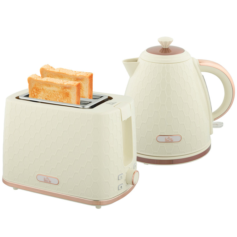 HOMCOM Kettle and Toaster Set 1.7L Fast Boil Kettle & 2 Slice Toaster Set - Beige