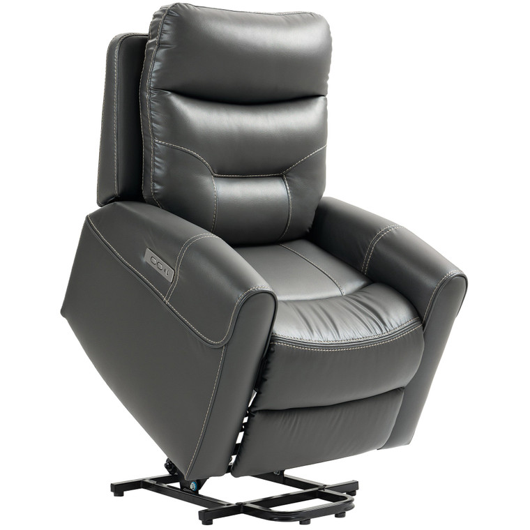 HOMCOM Overstuffed Riser and Reclining Chair with USB Ports, Remote - Charcoal grey