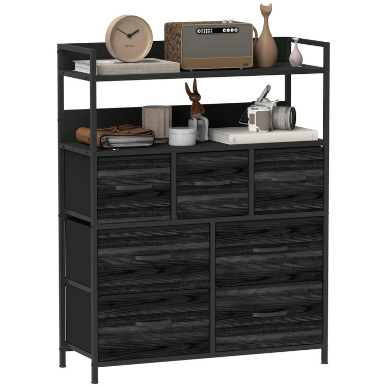 HOMCOM Bedroom Chest of Drawers 7 Drawer Dresser w/ Shelves - Black
