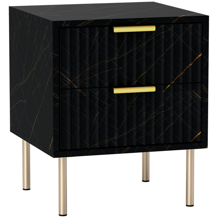 HOMCOM Bedside Table Bedside Cabinet with 2 Drawers for Bedroom - Black