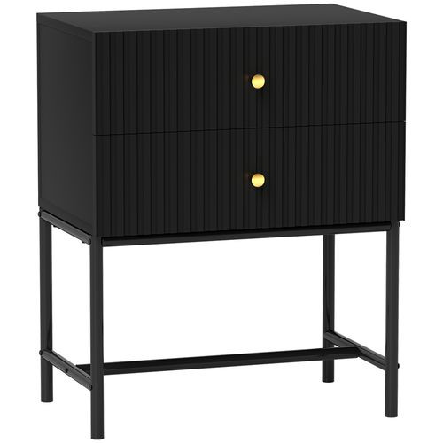 HOMCOM Modern Bedside Table with 2 Drawers for Bedroom - Black