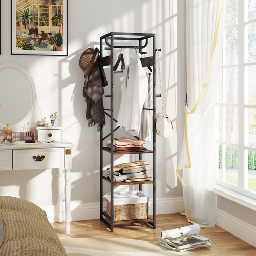 HOMCOM Clothes Rail with Storage Shelf and Hooks, Clothes Rack - White