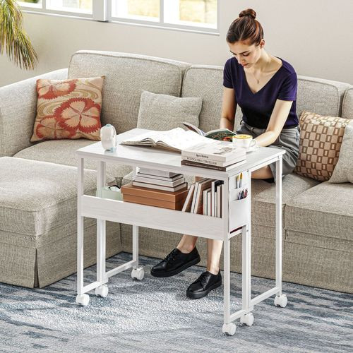 HOMCOM 80 cm Foldable Computer Desk on Wheels for Small Spaces - Natural wood finish