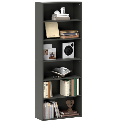 HOMCOM 6 Tier Bookshelf, Freestanding Bookcase with Adjustable Shelves, Black