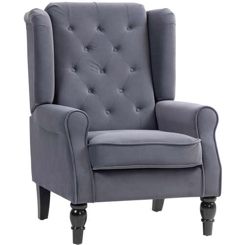 HOMCOM Accent Armchair Home Furniture Retro Tufted Club Fabric Charcoal Grey