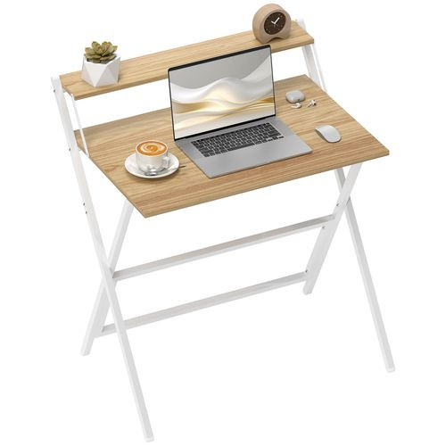 HOMCOM 81.5 cm Folding Computer Desk for Small Spaces Bedroom - Natural wood finish