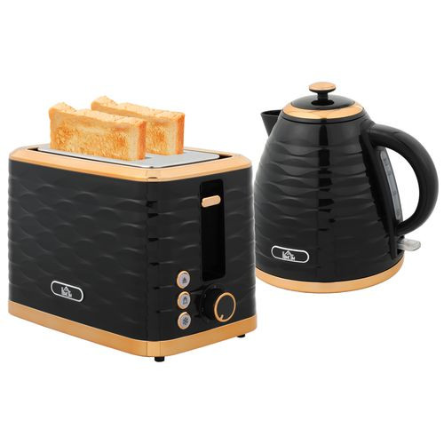 HOMCOM Kettle and Toaster Set 1.7L Rapid Boil Kettle & 2 Slice Toaster - Black