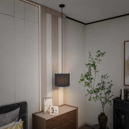 HOMCOM Linen Pendant Light, E27 Lampshade for Living Room, Bedroom - White