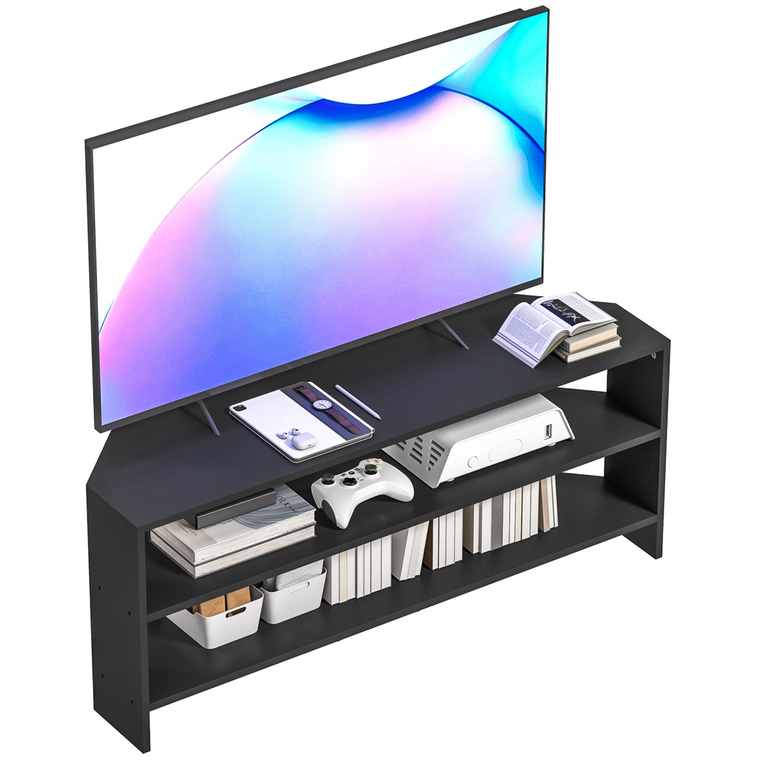 HOMCOM Corner TV Stand, TV Unit with Open Shelves for 47 Inch TV - Black