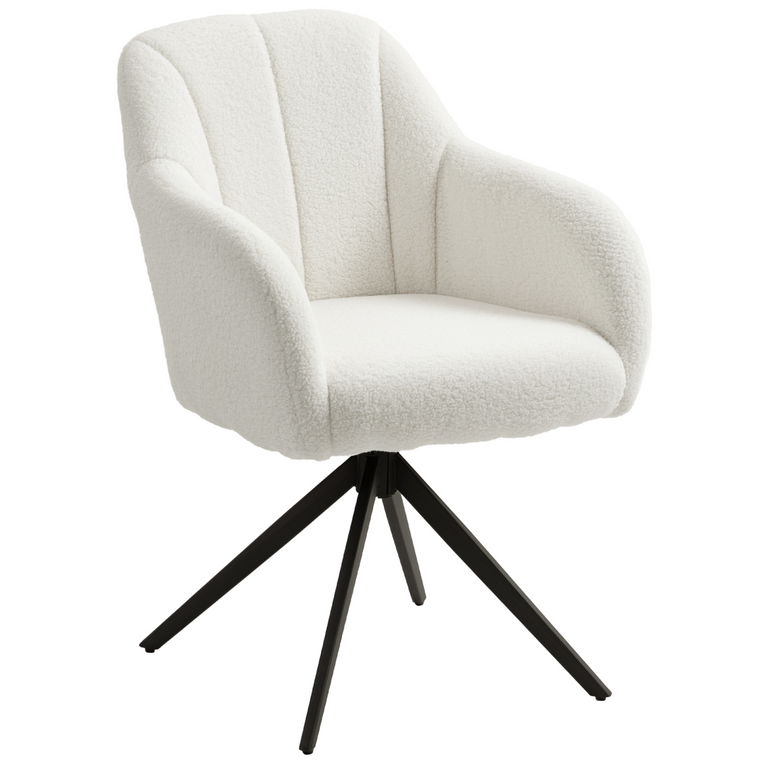 HOMCOM 360 Degree Swivel Accent Chair, Teddy Fleece Fabric Armchair, White
