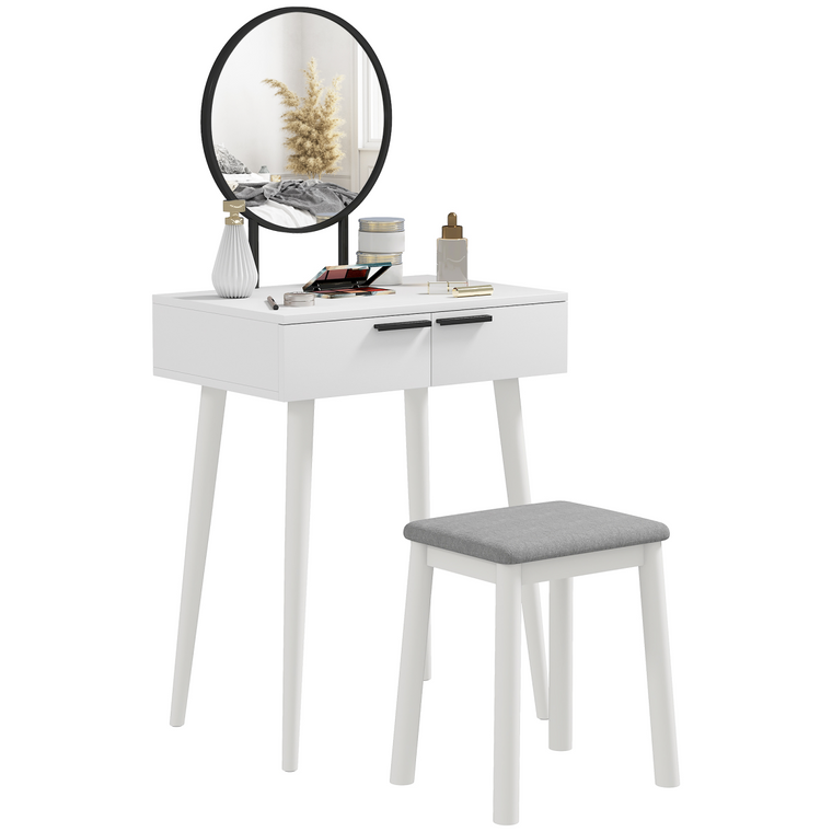 HOMCOM Dressing Table Vanity Set Make Up Desk with Mirror & Stool - White