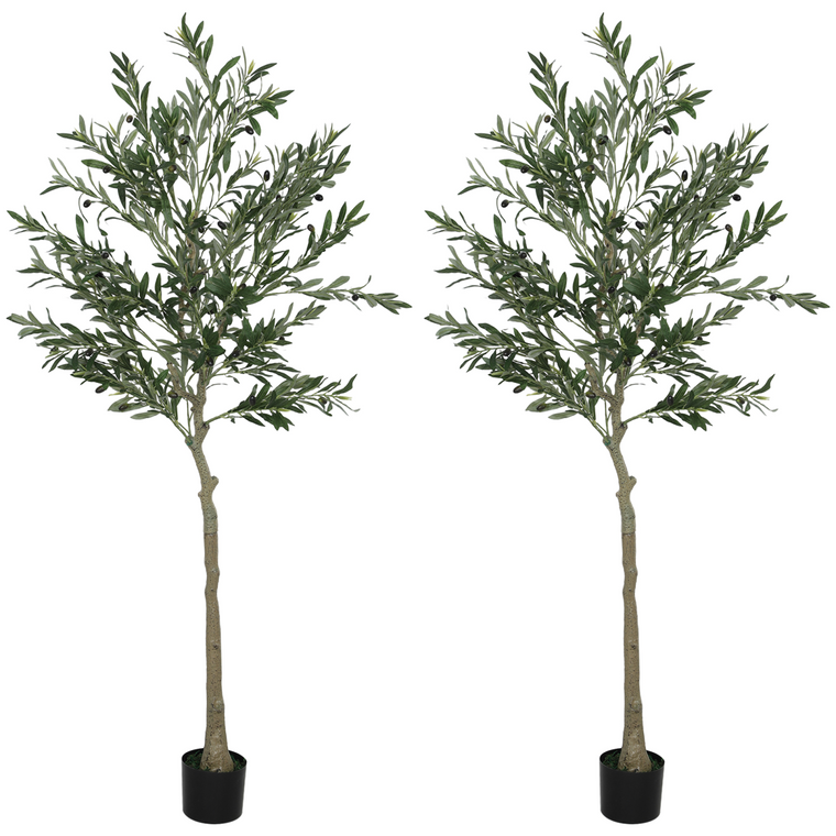 HOMCOM 2 Pack Indoor Artificial Plants, Faux Potted Silk Olive Trees, 120cm - 15 x 15 x 180 cm