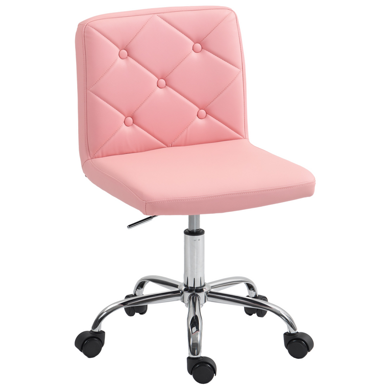 HOMCOM Modern Vanity Computer Desk Chair with Rolling Wheels - Pink