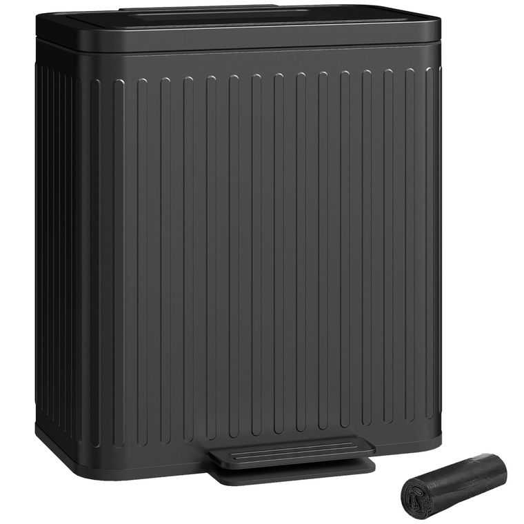 HOMCOM 2 x 20L Double Rubbish Bin, Pedal Bin with Soft-Close Lid - Black