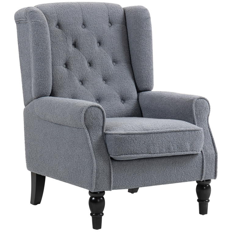 HOMCOM Accent Chair Wingback Armchair Retro Tufted Club Wood Fabric, Black - Grey