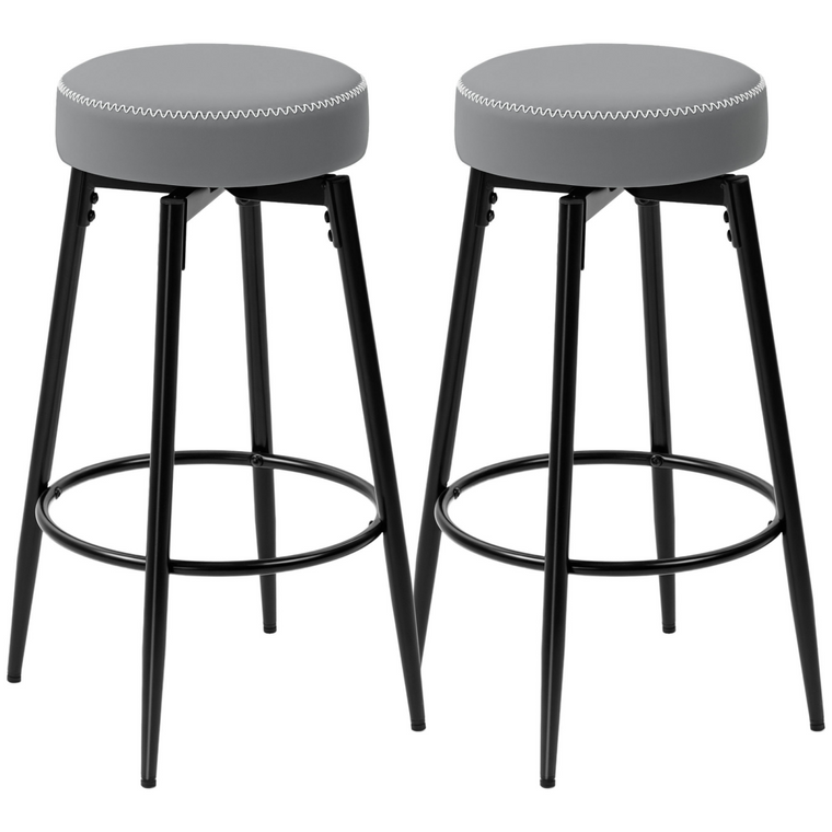 HOMCOM 360° Swivel Bar Stools Set of 2, PU Leather Barstools with Footrest - Grey