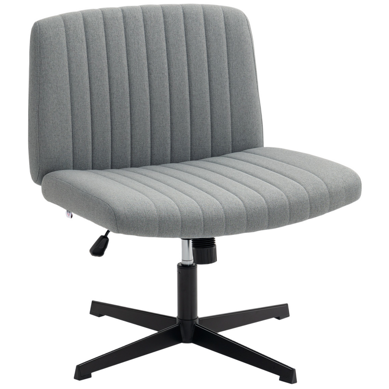HOMCOM Linen Criss Cross Legged Office Chair with Tilt Function, Black - Grey