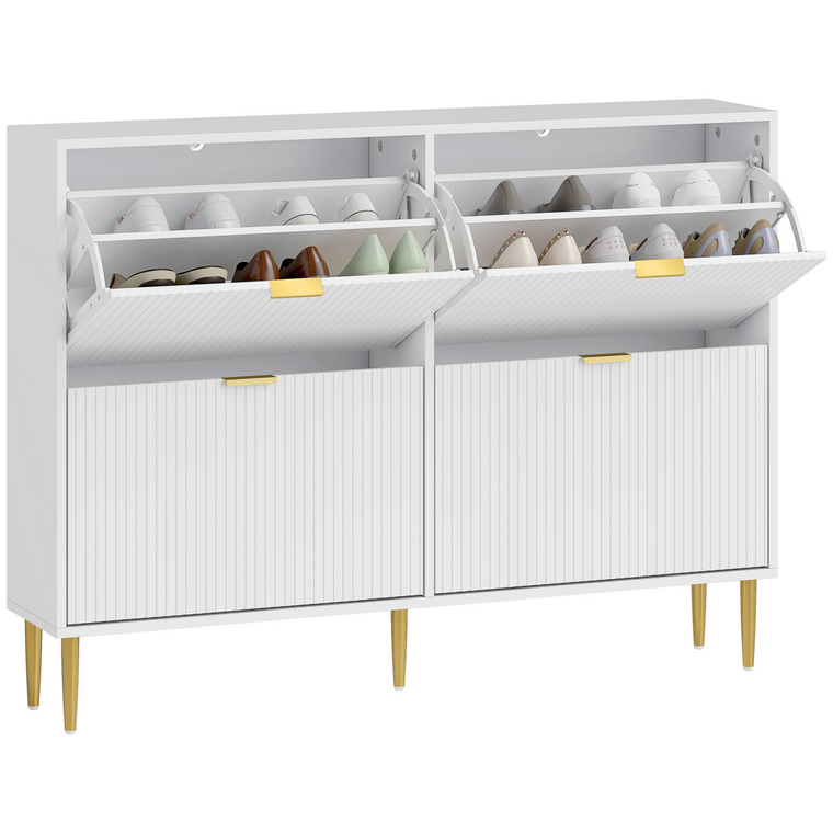 HOMCOM Slim Shoe Storage Cabinet with 2 or 3 or 4 Flip Drawers for Hallway - White / 105W x 24D x 91.5H cm