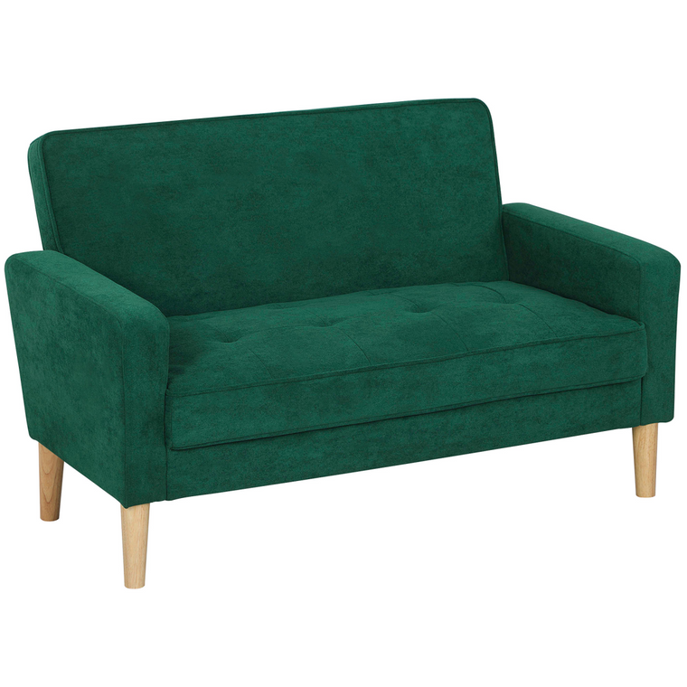HOMCOM 2 Seater Sofa, Velvet-Feel Upholstered Loveseat for Small Space, Beige - Green